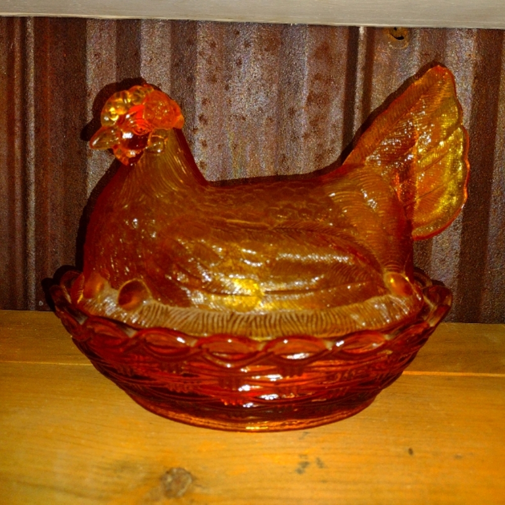 Vintage glass hen on nest